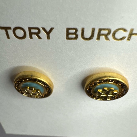 Tory Burch New Kira 18K Gold-Plated Pave Crystals Enamel Circle Stud Earrings - Picture 7 of 12